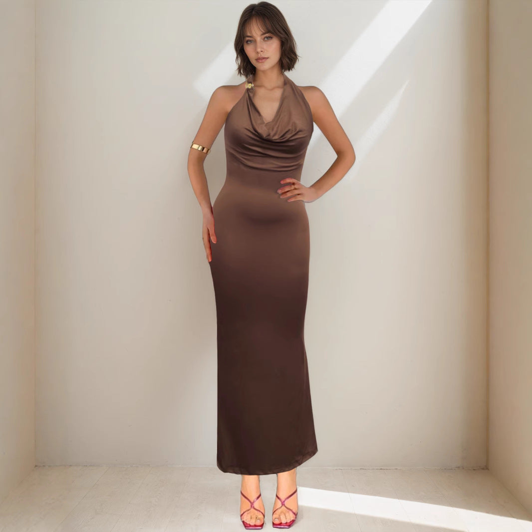 V neck Elegant Halter Dress Women Summer High Grade Sexy Sheath Dress