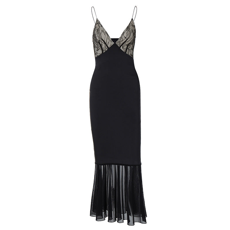 Patchwork Lace Corset Adult Lady like Woman Sexy Slim Fit Net Hemline Sling Dress Women