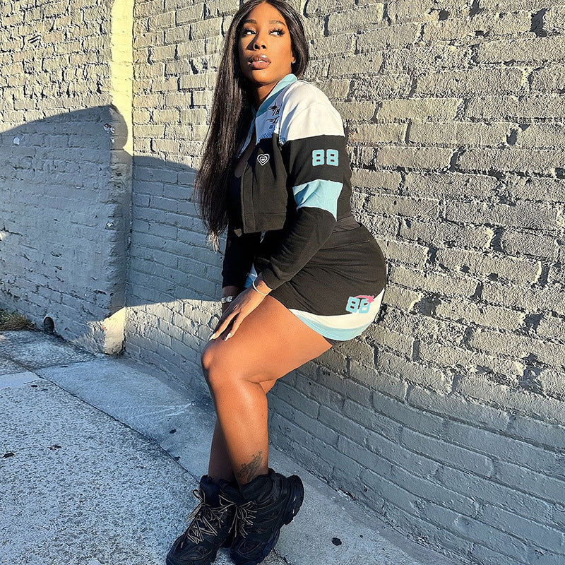 Fall Women Clothing Street Sexy Cropped Top Sexy Hip Bag Skirt Outfit Women