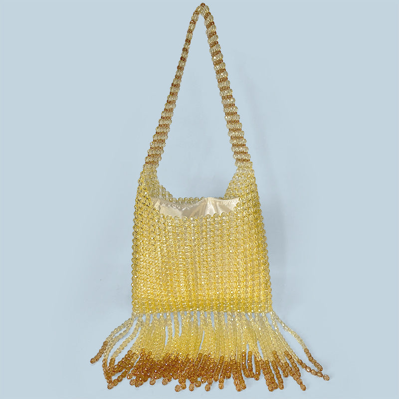 Western Pull Metal High Quality Bag Special Interest Design Tassel Handmade Beaded Dark Cool Underarm Bag