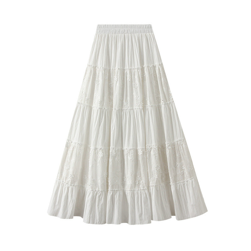 Gentle Stitching Tiered Skirt Women Spring High Waist Drooping Pleated Dress Slimming A line Big Hem Dress