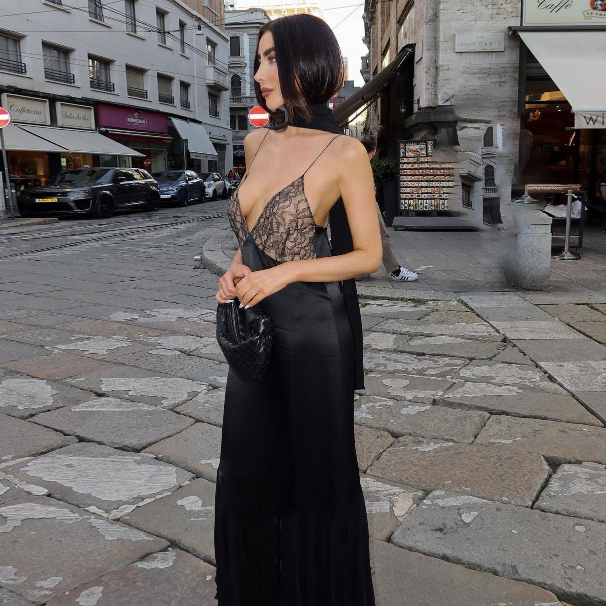 Patchwork Lace Corset Adult Lady like Woman Sexy Slim Fit Net Hemline Sling Dress Women