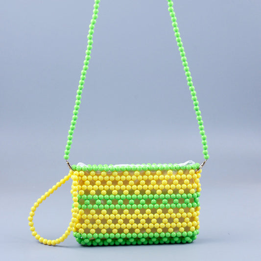 All Match Office Vitality Green Acrylic Handbag Handmade Beaded Weave Women Shoulder Messenger Bag
