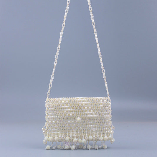Pearl Hollowed out Small Bayberry Tassel Messenger Bag DIY Beaded Women Shoulder Bag Dinner Party Bridal Bag