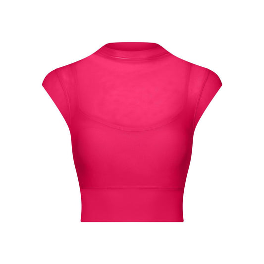 Sexy Mesh Yoga Clothes Flounced Sleeve Running Quick Drying Sports Bra with Chest Pad One Piece Cup Workout Clothes Top