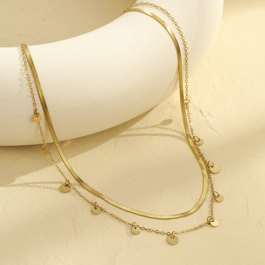 All Matching Stainless Steel Necklace for Girls Non Fading Tassle Chain 18K Double City Hollow Out Cutout out Twin - Wanita Store