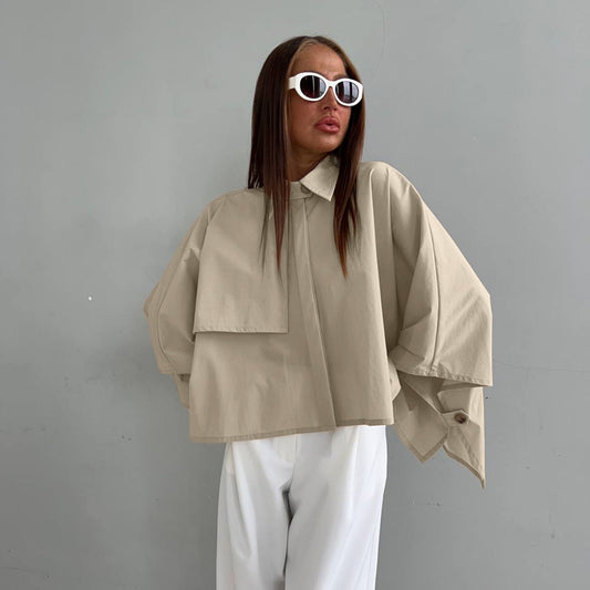 Women Clothing Casual Loose Fitting Women Spring Niche Design Batwing Sleeve Cardigan Shirt - Wanita Store