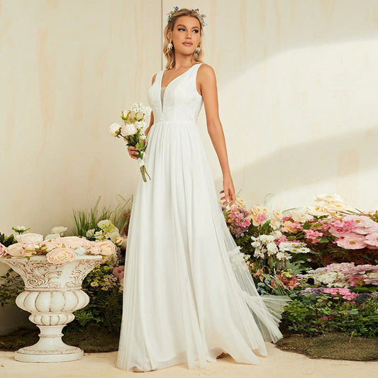 Evening Dress Deep V Plunge neck Dress Wedding Bridesmaid Dress