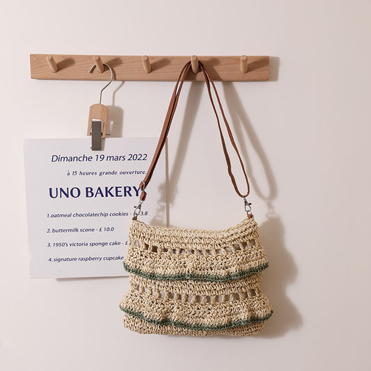 Crossbody Lace Straw Bag Ruffled Summer Color Straw Bag Woven Bag Seaside Beach Vacation Bag - Wanita Store