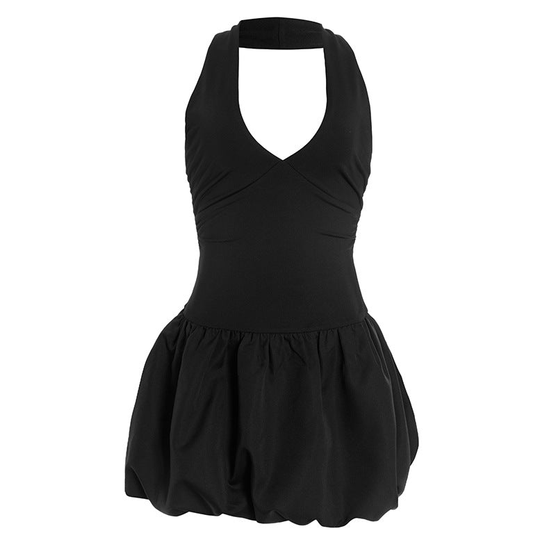 V neck Halter Sexy Beauty Back Color Contrast Patchwork Slim High Waist Short Bud