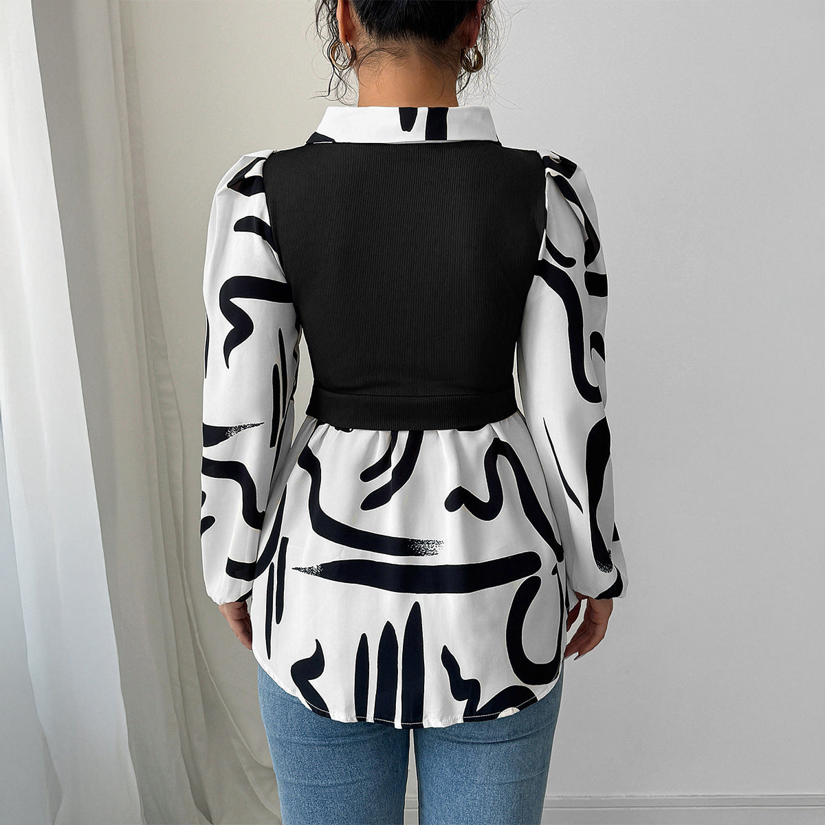 Women Clothing Autumn Casual Vacation Advanced Printed Vest Top Shirt - Wanita Store