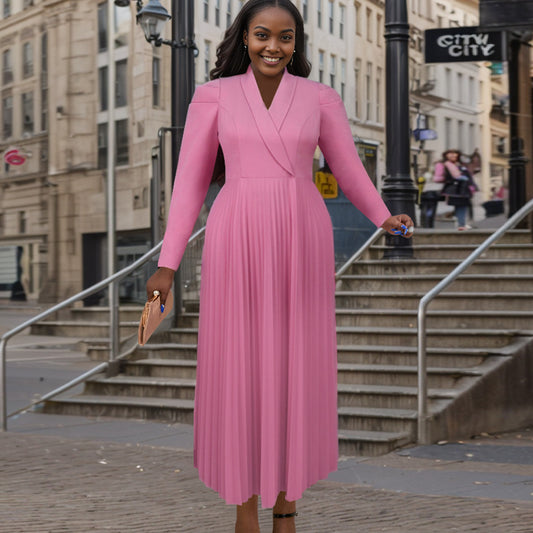 Elegant Slightly Mature Tailored Collar Dress Workplace Office Shopping Pleated Dress