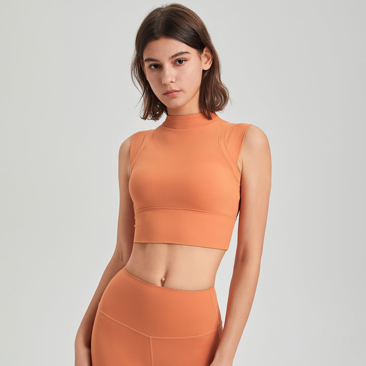 Lycra High Elastic Shockproof Running Exercise Underwear Turtleneck Fixed Cup Yoga Clothes Bra Vest Quick Drying Workout Top