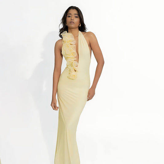 Summer Elegant Halter Deep V Plunge Dress Sexy Backless Sheath Dress