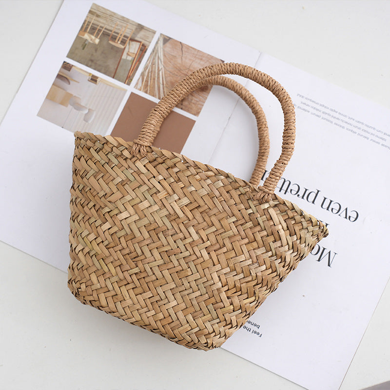 Natural Mitsubishi Grass Hand Woven Bag Straw Bag Simple Handbag Hand Bag Vegetable Basket Bag Women