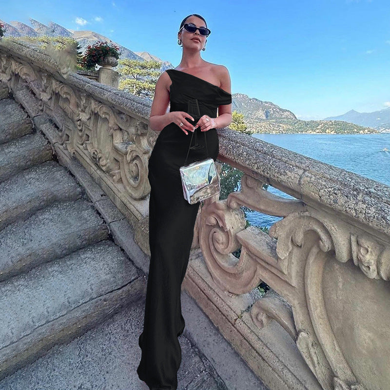 Dress Elegant Sexy Solid Color Suspender Satin Vacation Long Summer
