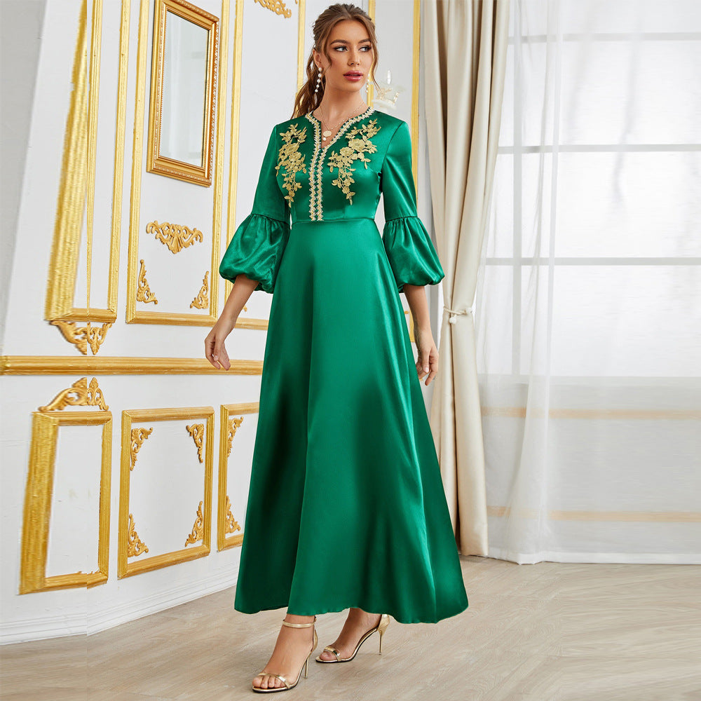 Middle East Muslim Women Clothing Party Gathering Applique Dress Gown