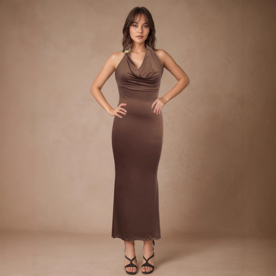 V neck Elegant Halter Dress Women Summer High Grade Sexy Sheath Dress