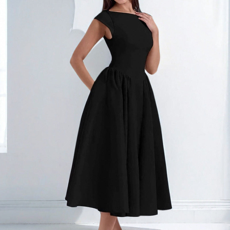 Spring French Sexy Elegant Waist Slimming Sleeveless Back Hollow Out Cutout Dress