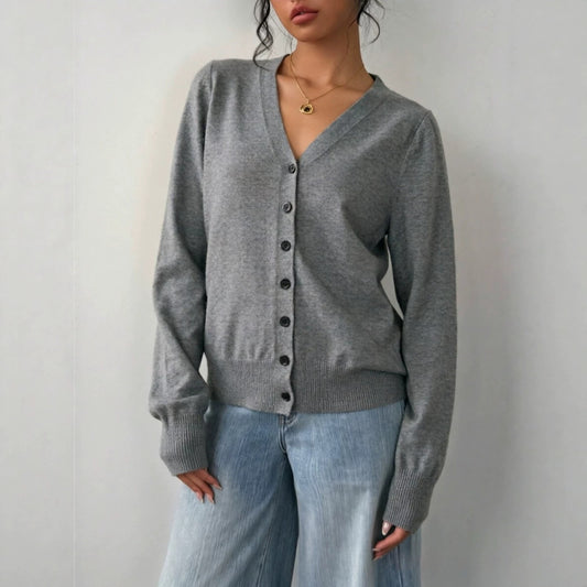 Women Clothing Solid Color Sweater Button Knitted Cardigan Fall Sweater Coat