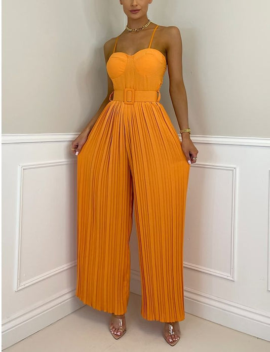 spring/Summer Strap Pleated Sexy Belt Slim Fit Bodysuit