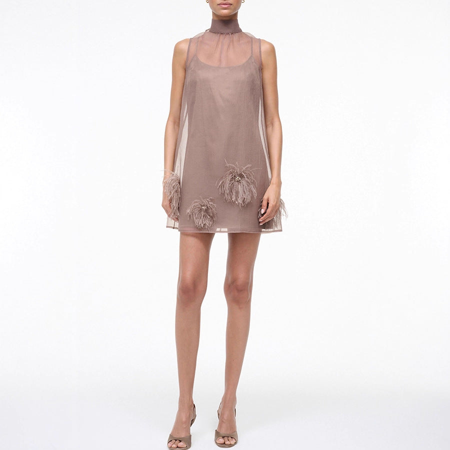 Spring Autumn Lace up Sleeveless Dress Party Casual Zipper Women Dress