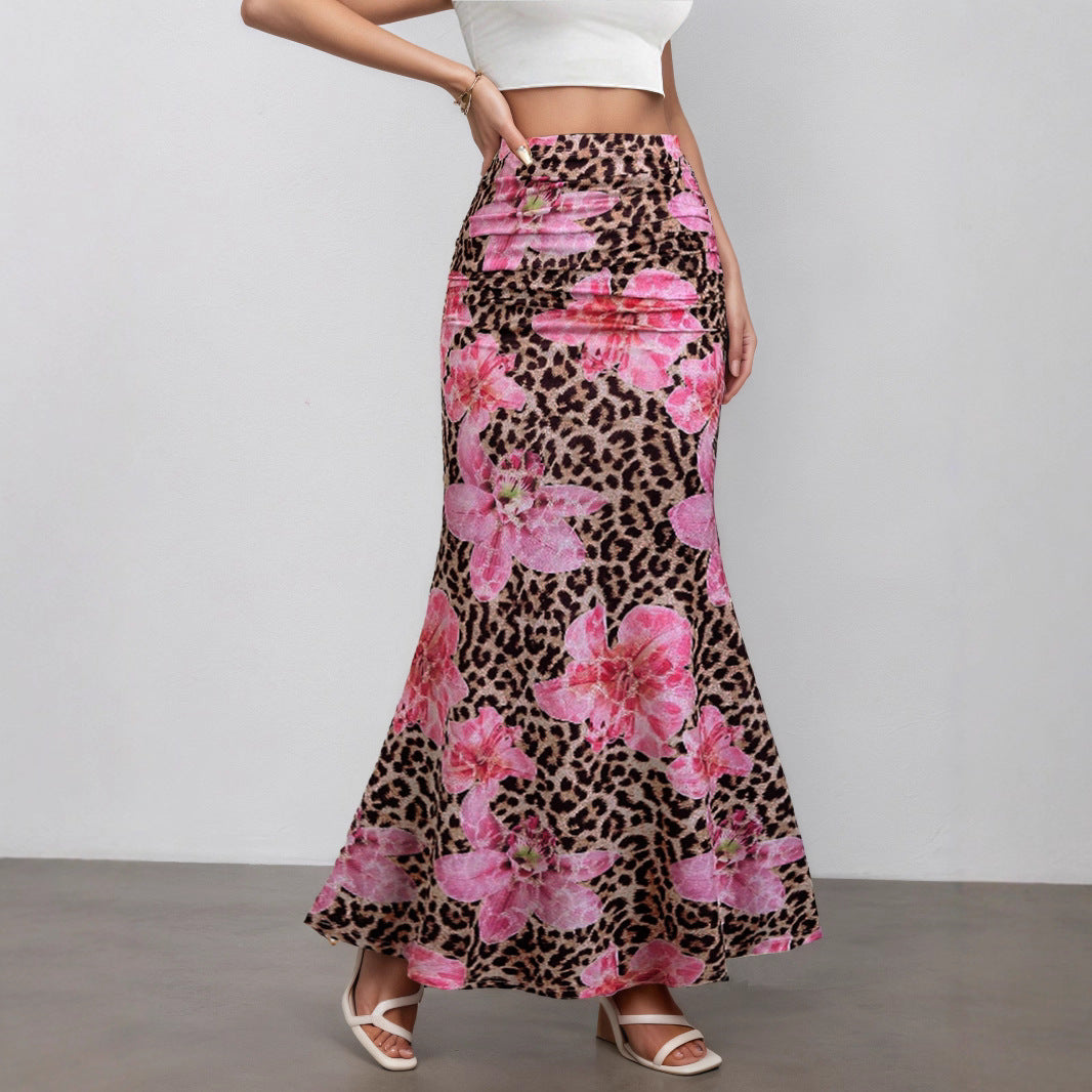 Women Summer Leopard Print Sexy Slim Maxi Skirt