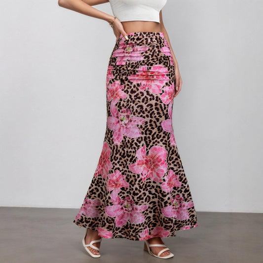 Women Summer Leopard Print Sexy Slim Maxi Skirt