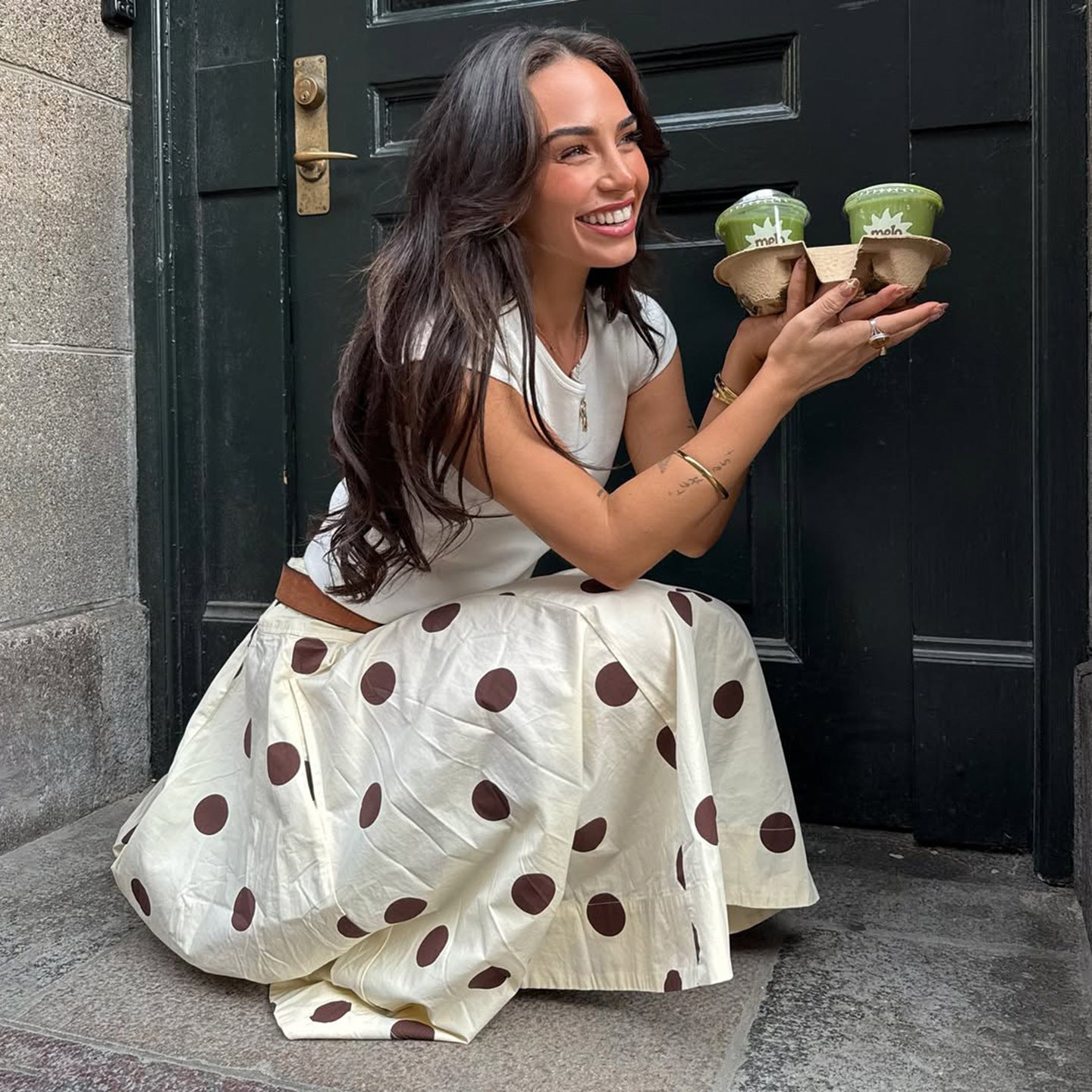 French Polka Dot Elegant Fashionable Umbrella Skirt Women Draping Vacation Mid Length Skirt