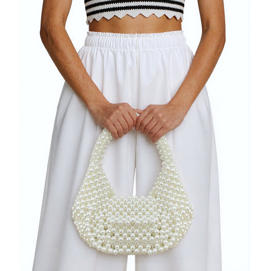 Fashionable Elegant High Grade Handmade Beaded Imitation Pearl Pillow Dumpling Woven Bag French Entry Lux Handbag