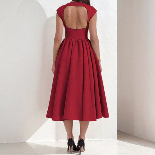 Spring French Sexy Elegant Waist Slimming Sleeveless Back Hollow Out Cutout Dress