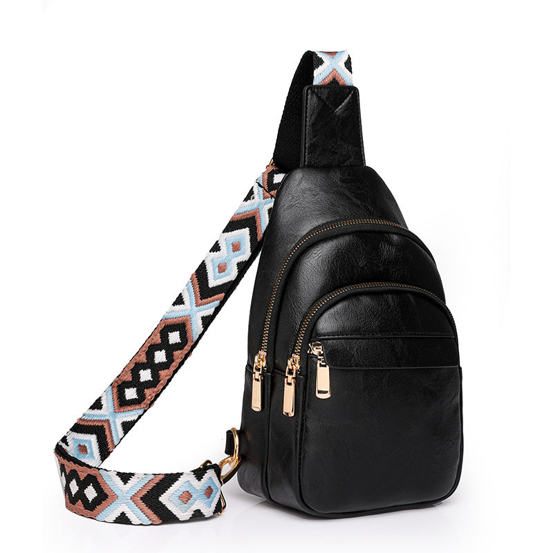 Textured Chest Bag Faux Leather Women Chest Bag One Shoulder Crossbody Simple Stylish Casual Motorcycle Bag Women