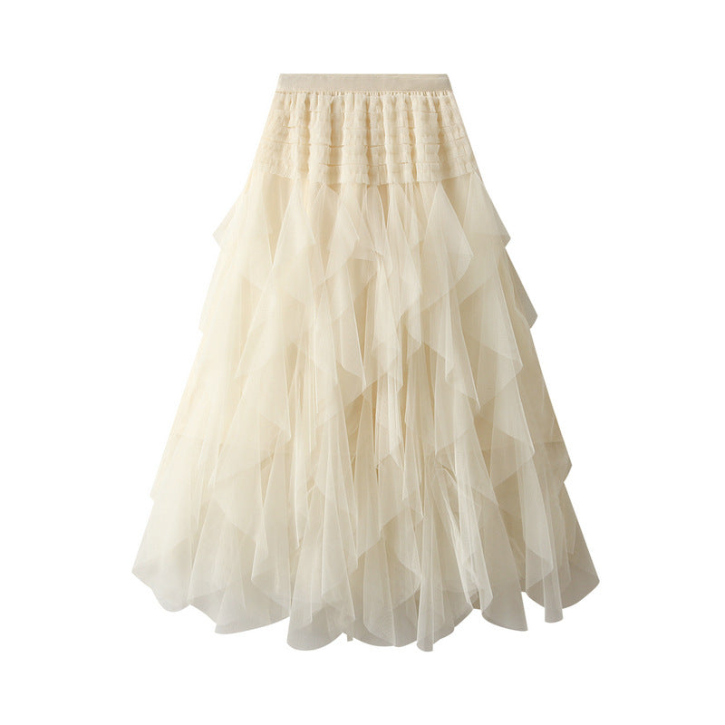 Mesh Anti Aging Super Fairy Slimming Pettiskirt Irregular Asymmetric Skirt Tiered Dress