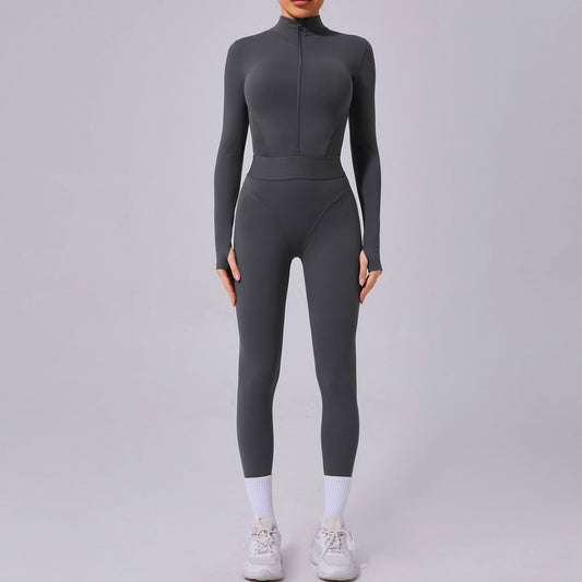 Mesh Stitching on Both Sides Yoga Jumpsuit Tight Elastic Waist Finger Hole Stitching Sports Fitness One Piece