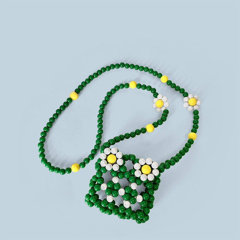 Hand Woven Mini Beaded Finished Bag Small Floral Fresh Small Bag Key Lipstick Messenger Bag