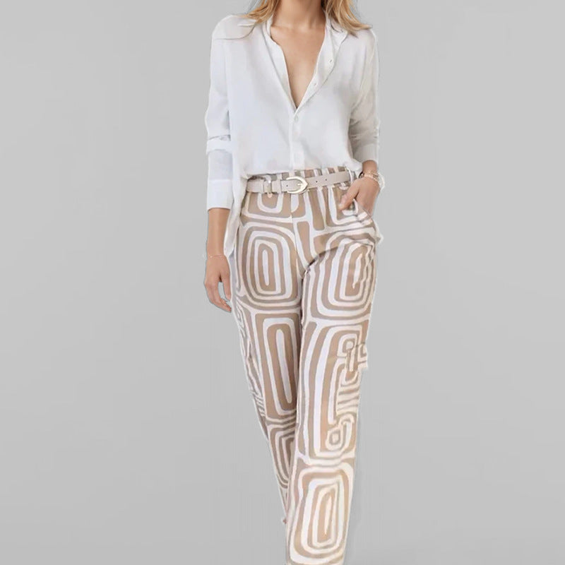 Office Shirt Loose Trousers Casual Women Spring Women Set (No Belt)