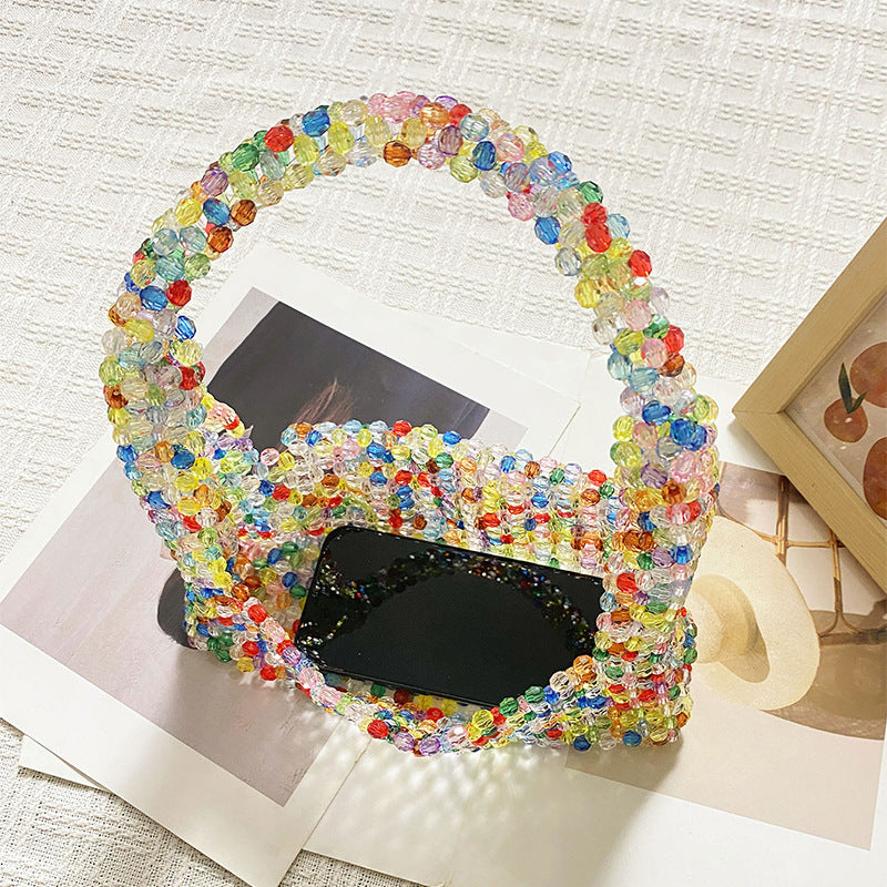 Sweet Special-Interest Design High Grade Handmade String Woven Bag Summer Dopamine Hollow Out Cutout Portable Shoulder Bag