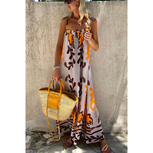 Spring Summer Sexy Spaghetti Strap Floral Print Dress Casual Loose Vacation Dress