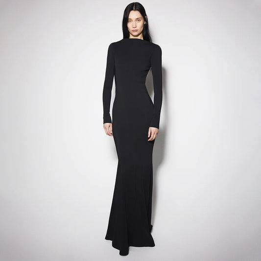 Women Clothing Summer Sexy Long Sleeve Backless Lace Hip Elastic Metal Decoration Dress