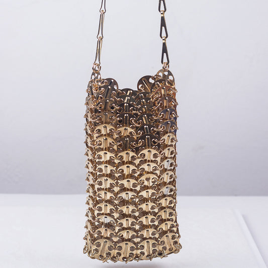 Metal Gold Sequ DIY Handmade Mobile Phone Lipstick Messenger Bag Niche Bag Women
