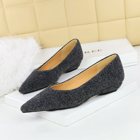 Elegant Plush Pointed Toe Simple Women Shallow Mouth Plain Surface Office Wedge Women Shoes