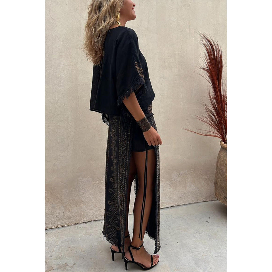 Spring Summer Tassel Batwing Sleeve Two Piece Set Loose Casual Print Women Set