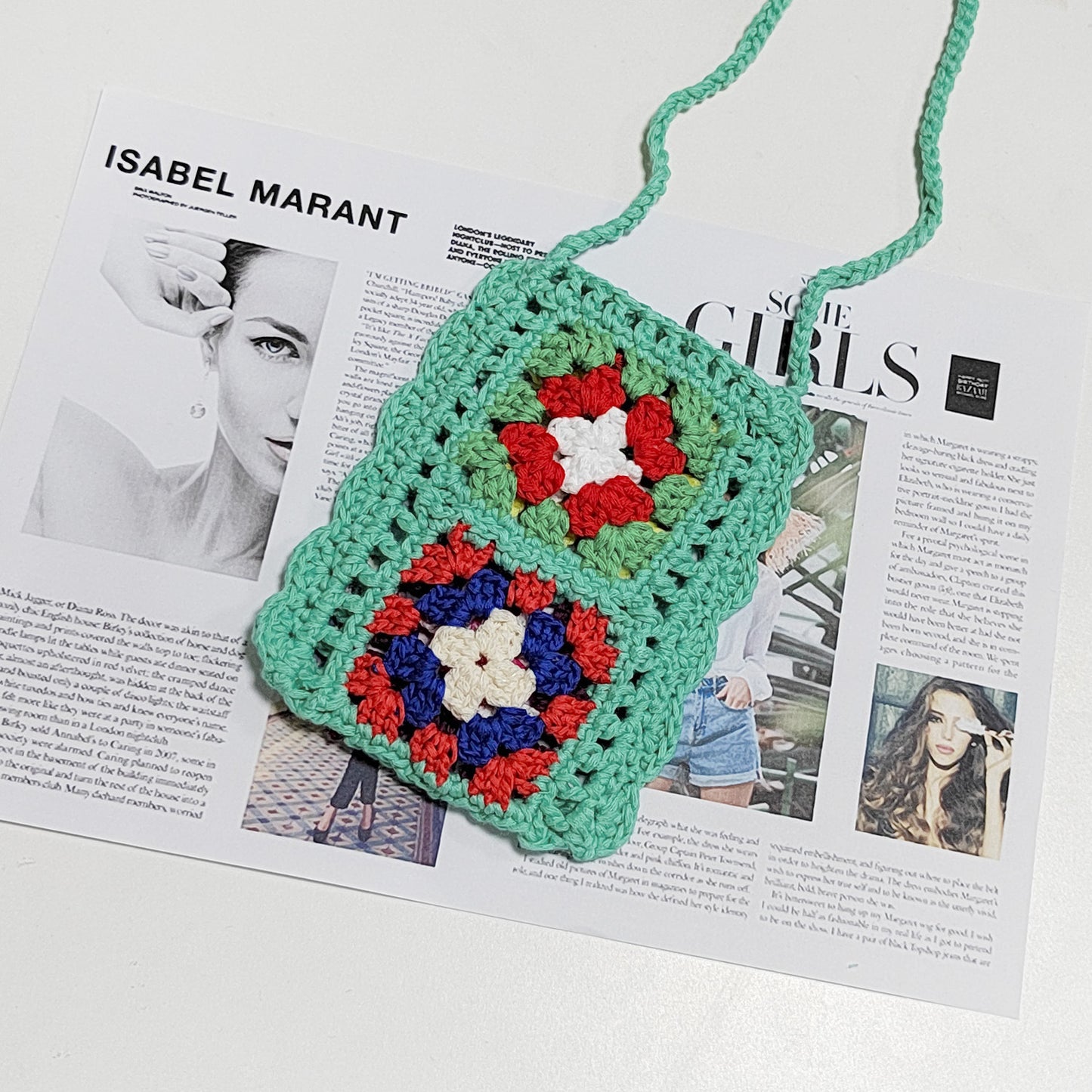 Handmade Knitting Wool Crochet Internet Celebrity Ethnic Mobile Phone Bag Mixed Color Random One-Piece Crossbody Bag