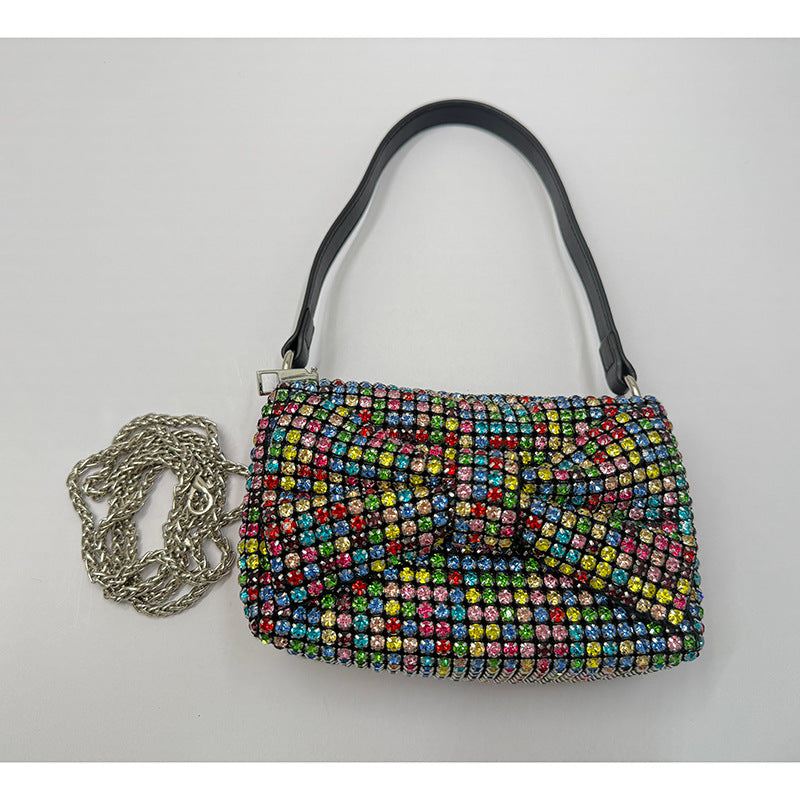 Chic Bow Classic Small Square Bag Full Diamond Party Rhinestone Clutch Chain Shoulder Crossbody Women Trendy Bag