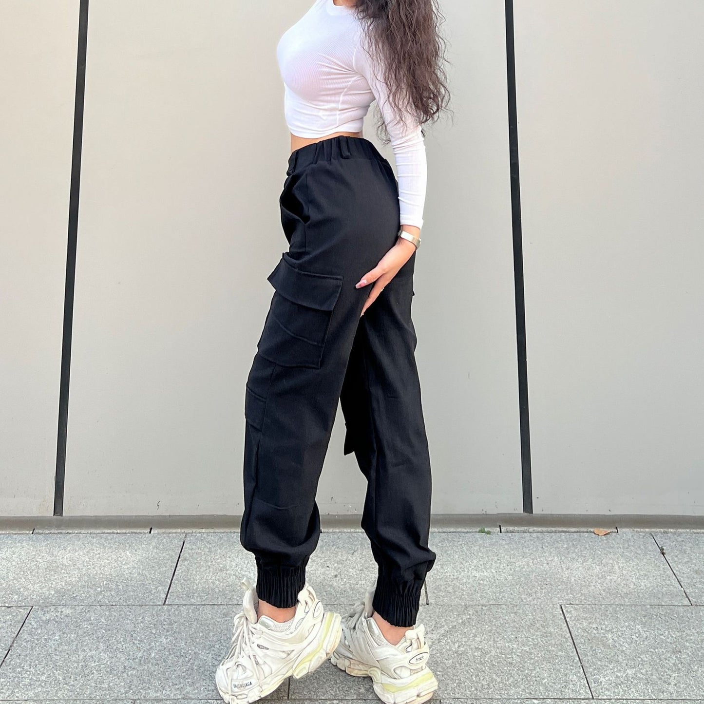 Trendy Cargo Pants High Street Women Pants Sweatpants Multi Pocket Trousers Loose Street Straight Ankle Tied Trousers