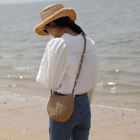Cute Straw Bag Women Single Shoulder Crossbody Shell Straw Bag Woven Bag All Match Seaside Vacation Beach Bag - Wanita Store