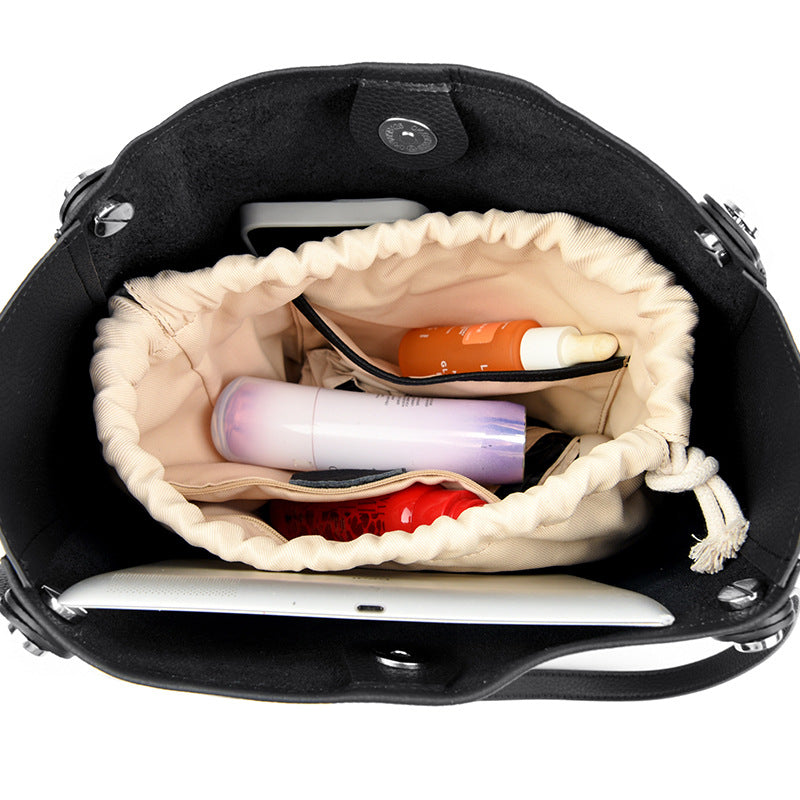 Genuine Leather Women Bag Simple Bucket Bag High Grade Large Capacity Shoulder Bag Handbag