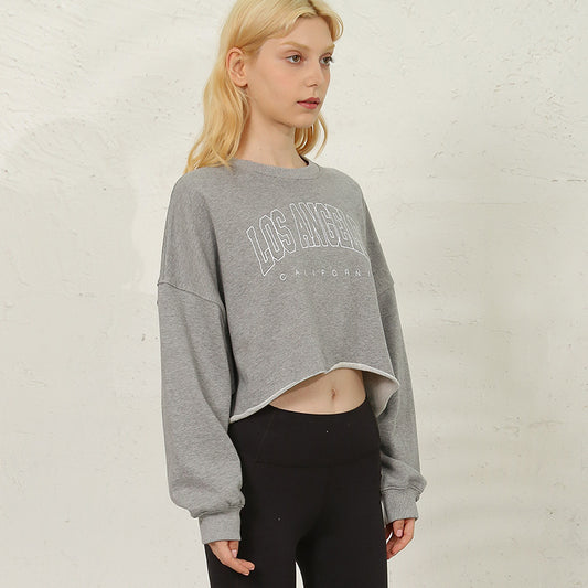 Short Sweatshirt Women Clothing Loose Fitting Cropped Slimming Fashionable Printed Street Sportswear Yoga Jacket Coat