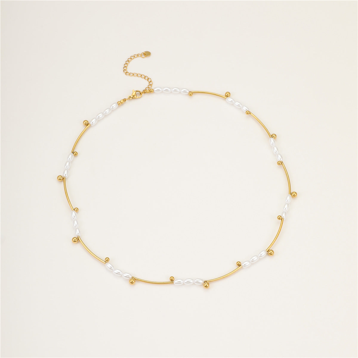 French Hepburn Advanced Baroque Imitation Pearl Necklace Batch Floral Tube Spacer Beads 18K Real Gold Stainless Steel Clavicle Chain - Wanita Store