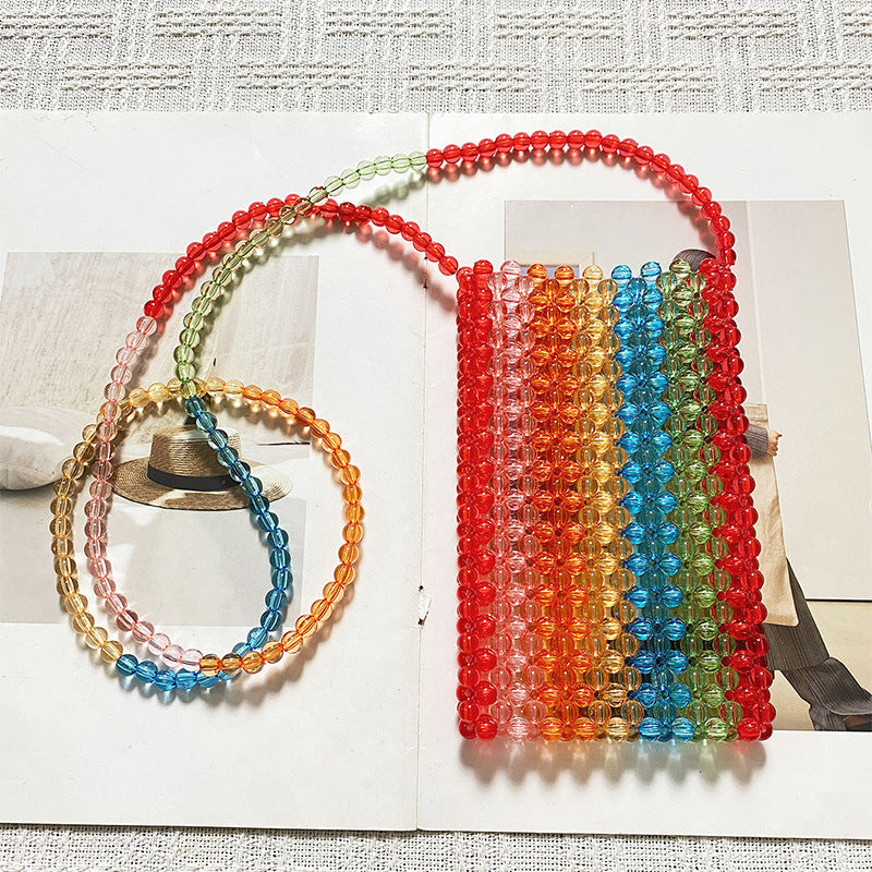 Acrylic Handmade Beaded Weave Bag Simple Dopamine Color Crossbody Bag Women